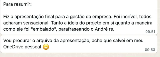 Print da mensagem de um aluno sobre o destaque com a gestão